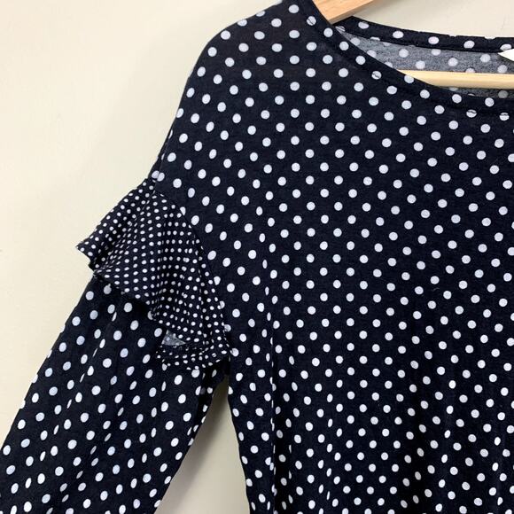 H&M Polka Dot Top Ruffle Flutter Long Sleeve Flounced Top Shirt S Blue White - Picture 4 of 7